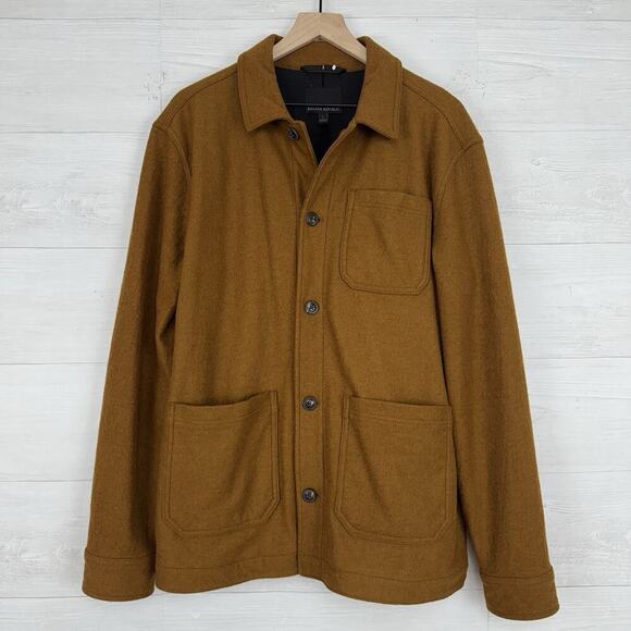 Banana Republic Chore Jacket Coat Men Large Wool Blend Copper Pockets Preppy
